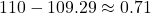 Rendered by QuickLaTeX.com \(110 - 109.29 \approx 0.71\)