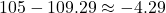 Rendered by QuickLaTeX.com \(105 - 109.29 \approx -4.29\)