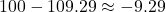 Rendered by QuickLaTeX.com \(100 - 109.29 \approx -9.29\)