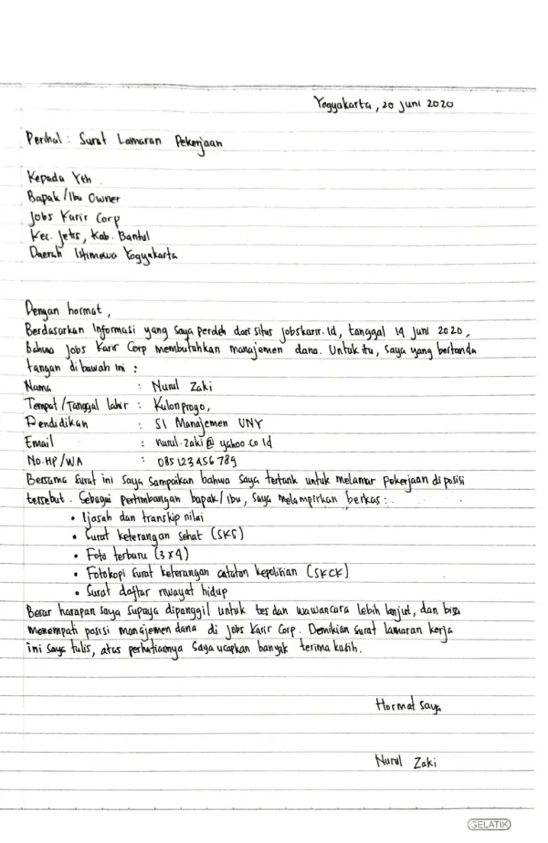 Contoh Daftar Riwayat Hidup Tulis Tangan yang Benar