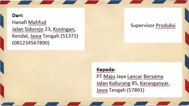 Contoh Amplop Surat Lamaran Kerja Pabrik atau PT