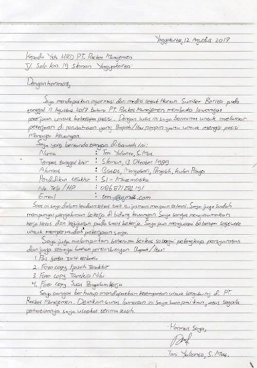 Contoh surat lamaran kerja tulis tangan