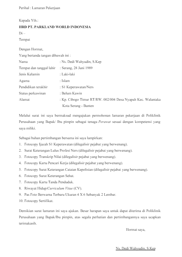 Contoh Surat Lamaran Kerja Pada Umumnya Contoh Surat Lamaran Kerja Pada Umumnya